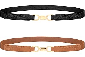 XZQTIVE Thin Elastic Belts for Women Black Skinny Stretch Waist belts for Women Dresses Leather Adjustable Belt Set of 2