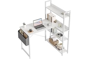 CubiCubi Petit bureau d'ordinateur en forme de L, 100 cm, avec étagères, bureau d'angle pour bureau à domicile, pour écrire, avec sac de rangement, blanc