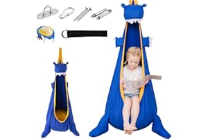 JUNGLE WELL Dino Pod Seat, Garden Hammock Tent with Air Cushion, Dinosour Style Swing Chair for Children, Easy to Install Portable Hammock Chair, for Indoor and Outdoor(Blue)