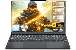 AUKABREX 15,6 Pouces Ordinateur Portable, Win 11 PC Portable 16Go RAM DDR4 512Go SSD, CPU Twin Lake-N150, Clavier Rétro-éclairé+Déverrouillage Empreinte, Laptop1080P Écran, WiFi5+Mini-HDMI+USB3.0+BT4.2+Webcam