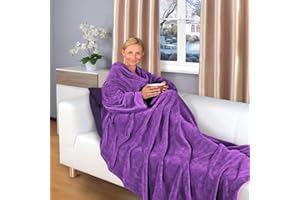 Gräfenstayn® Kuscheldecke mit Ärmeln und Fußtasche - Flauschige Decke zum anziehen - Öko-tex Standard 100 - Ärmeldecke für Damen & Herren - TV-Decke (Lila, 200x170cm)