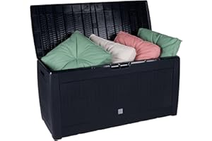 MOTOROLA NURSERY Lifetime Garden Aufbewahrungsbox mit Deckel, Gartenbox mit Rollen, Kunststoff Gartenschrank 310L, Auflagenbox Wasserdicht 119x48x60cm, Wasserdichte Gartenkissenbox, Schwarz