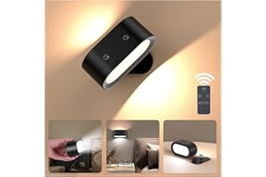 Tonfarb Battery Operated Wall Lights Indoor with Remote Control, Wireless LED Wall Light, Rechargeable Wall Lamp, 4 Brightness Levels, 360° Rotation, 1 Pcs Wall Sconce for Living Room Bedrooms