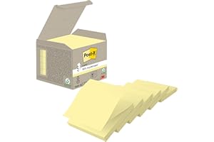 Post-It Z-Notas Recicladas Canary Yellow, Paquete de 6 Blocs de Notas, 100 Hojas por Bloc, 76 x 76 mm, Color Amarillo, Notas Adhesivas Hechas de Papel 100% Reciclado