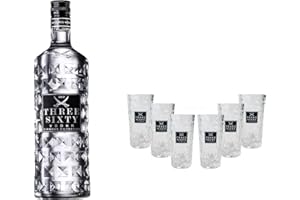 ‎THREE SIXTY Three Sixty Set Geschenkset ? Three Sixty Vodka Wodka 700ml (37,5% Vol) + 6x Shotgläser Glas 2 und 4cl geeicht- [Enthält Sulfite]