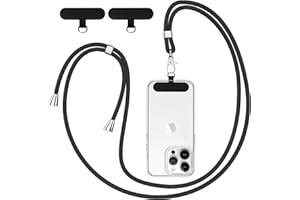 Knrlqim Cordon Telephone Portable Universelle avec 2 Patchs, Réglable Collier Lanière de Téléphone Portable 1,6m Adjustable, Compatibles avec Plupart des Smartphones, Noir