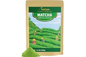 TeeLux Matcha Green Tea Powder 100g, Vegan, Premium Vibrant Matcha, 100% Pure Stone Ground Tea Leaves, Use for Drinking, Baking, Smoothie, Matcha Latte