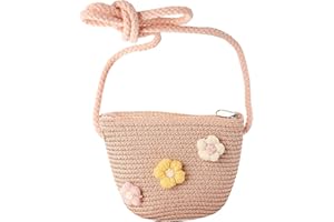 EPCDBBRT 1 Piece Mini Woven Straw Bag, Girl's Shoulder/Crossbody Bag, Pink, 12*14cm, 100cm Rope, Suitable for Daily Use, Travel, Beach, Kids
