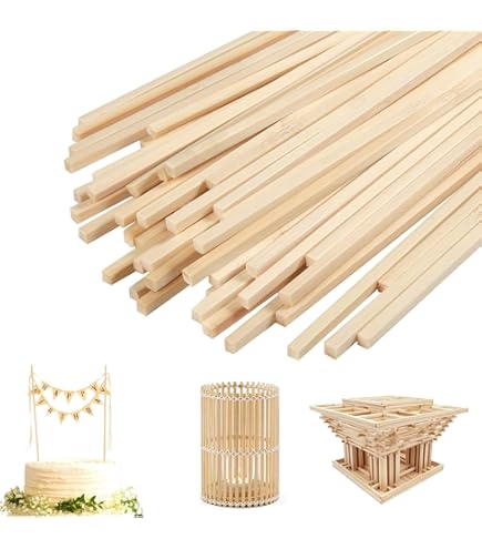Lot De 60 Baguettes En Bois Carrées Pour Bricolage - 3x3 Mm Et 6x6 Mm X 300 Mm, Non Traitées, Idéales Pour Craft, Modélisme, DIY