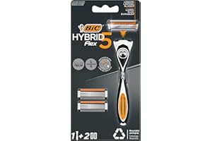 BIC Hybrid 5 Flex Erkek Tıraş Bıçağı 1 Sap ve 2 Yedek Başlık (5 Bıçak), 5 Nano Teknolojik Titanyum Bıçak, E Vitamini ile Zenginleştirilmiş Geniş Kayganlaştırıcı Bant