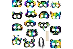 LKNBIF Halloween Scratch Masks Set, Rainbow Magic Masks, for Halloween Dress up Party, Carnivals, Themed Birthday Parties, Masquerade Parties