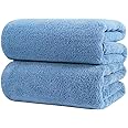 POLYTE Premium Quick Dry Lint Free Microfibre Bath Sheet, Pack of 2 (Blue, 89x178 cm)