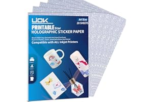 UIOK Lot de 20 feuilles d'autocollants holographiques vinyle imperméables pour bricolage, artisanat, décoration, calendrier de l'Avent
