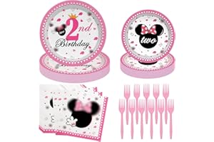 DHRUTI Partygeschirr Kindergeburtstag,40 Stück Rosa Pappgeschirr Set,Rosa Geburtstag Deko Mädchen 2 Jahre,Cartoon Party Set mit Pappteller Servietten Gabel, für Babyparty Geburtstagsfeier, 10 Gäste
