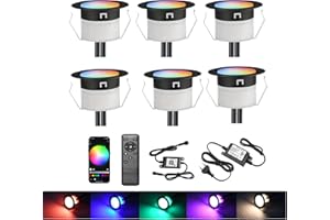GEYUEYA Home WIFI Spot LED Encastrable Extérieur RGBW Ø45MM 12V RGB/Blanc chaud Contrôleur Étanche IP67 LED Lumières de terrasse pour Patio Path Steps de jardin avec télécommande