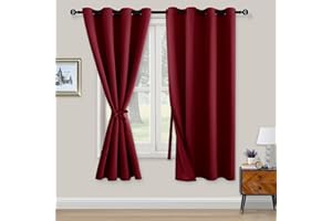 XWZO Blickdichte Vorhänge Verdunklungsvorhänge mit Ösen 2 Stücke Gardienen mit Raffhalter Lichtundurchlässige Vorhänge für Schlafzimmer,WonhzimmerBüro, 175x140 cm, Bourgogne