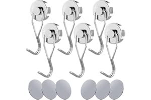 HeYork Magnet haken 6 Stück Silber Neodym Magnetischer Haken Super Starker Magnete mit Haken Drehbar und Schwenkbar für Küche Schlafzimmer Büro Rostfrei Starke Haftkraft Max. 25kg Magnethaken