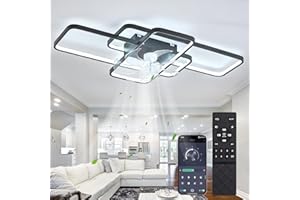 ‎MIIR MiiR Deckenventilator Mit Beleuchtung,LED 80W Deckenventilator Mit Fernbedienung Leise Lampe Mit Ventilator Dimmbar 6 Windgeschwindigkeit Deckenleuchte Für Wohnzimmer Schlafzimmer Licht Schwarz 72cm