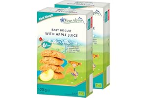 Fleur Alpine Baby Herbatniki z Sokiem Jabłkowym - 12 x 2 Pyszne przekąski dla niemowląt na pyszną, gładką owsiankę śniadaniową lub przekąskę pomiędzy | Łatwe ciasteczka pełnoziarniste | 6 miesięcy