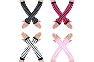 SOTMZA 4 paires Gants Longs Sans Doigts, Manches Chaudes en Tricot Stretch, Doigts à Rayures Mitaine Longue Tricotée Manchettes pour Taper Faire du Sport, Gants Extensibles Chauffe-Mains Multicolore