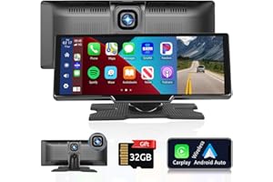 Podofo Carplay Bezprzewodowe Radio Samochodowe z Ekranem Dotykowym 9.3'' Bluetooth 2 Podzielony Ekran DVR z SD 64G Nadajnik FM Android Auto Aux-in Łatwa Instalacja Szeroka Aplikacja dla SUV LKW