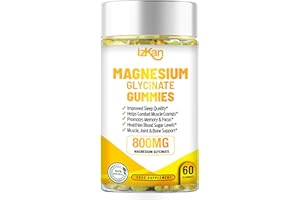 Izkan- Magnesium Glycinate Gummies 1600mg - Sugar-Free Magnesium Supplement with Calcium, Potassium Vitamin D, B6 & CoQ10 for Calm Mood & Muscle, Sleep Support 60 Gummies (1X)