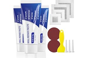SEISSO Kit de Réparation Murale – Mastic Blanc Prêt à l'Emploi pour Trous, Fissures, Graffiti et Rayures – 3 Crèmes (100g), 4 Patchs, Outils Inclus pour Réparation Complète