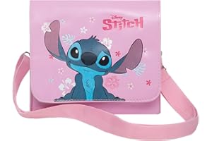 LILO AND STITCH Disney Stitch & Angel Girls - Bolso de hombro rosa - Película oficial de Lilo & Stitch | Bonita bolsa cruzada para niños y adolescentes | Regalos para niñas | Correa larga ajustable, Pink, One Size