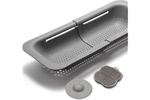 Black Sweden Home Escurridor Fregadero Extensible y Montable - Colador Gris con Esponja de Silicona y Colador de Fregadero - Set 3 Piezas - Escurridor para Cocina y Utensilios de Cocina