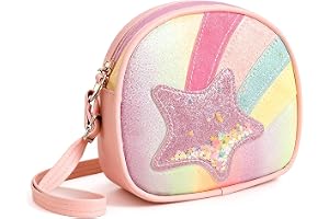 XDGBGFN Barn axelväska regnbåge flicka handväskor med justerbar axelrem barnhandväskor regnbåge stjärna crossbody väska plånbok