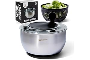 Nestware Kitchen Stainless Steel Salad Spinner, Lettuce, Vegetable & Fruit Dryer, 5L Capacity, Non-Slip Base (304 Stainless Steel - Black)