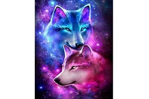 Ewwtrey 5D DIY Diamond Art Painting Kit Completo 5D, Kit Pittura Diamante 5D Fai Da Te, Strass Arte Ricamo Punto Croce Pittura Diamante con Numeri per Adulti Bambini Decorazione Murale - Lupo