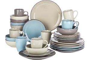 vancasso Navia Nature Dinner Set, Stoneware Vintage Look Multicolour Dinnerware Tableware, 32 Pieces Dinner Service Set for 8, Include Dinner Plate, Dessert Plate, Cereal Bowl and Mug