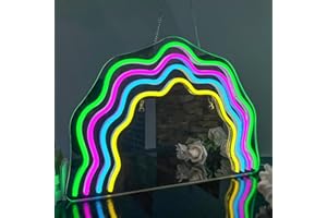 Looklight Panneau néon arc-en-ciel à intensité variable avec miroir LED coloré, miroir USB, panneaux lumineux arc-en-ciel pour chambre à coucher salle de bain maison boutique salle de maquillage