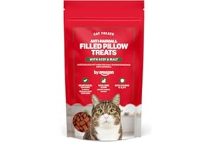 by Amazon - Snack per gatti, crocchette ripiene per ridurre la formazione dei boli di pelo, con manzo e malto, 70 g