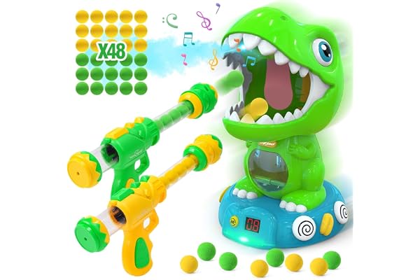 EagleStone Mobile Dinosaur Shooting Toys for Kids 5–7 Years Old with Spray, Electronic Target Game Toy with 2 Pump Guns, 48 skumbollar, julleksaker med Enregi