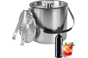 BUCOMTU 3L Eiswürfelbehälter, Eiskübel mit Deckel,Eiswürfelbehälter Edelstahl mit Clips und Sieb, perfekt zum Abkühlen von Getränken, Bier, Champagner und Früchten für Partys, Partys, Riegel