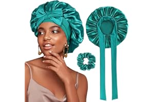 FOLAI Satin Bonnet,1PC Silk Sleep Bonnets for Women, Adjustable Satin Night Sleeping Cap Soft Elastic Band Silk Bonnets for Sleeping, Hair Bonnet with Tie Band for Curly Hair Braid Women (Green)