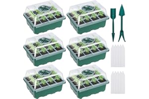 LERWAY Vassoi Germinazione Mini Serra Semenzaio，6 Pezzi Verde Vasi Germinazione con Coperchio 12 Celle Semenzaio Germinazione, Kit Giardinaggio Mini Serra Vassoi germinazione 18 * 14 * 15cm