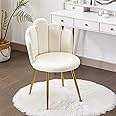 BOWTHY Mid-Century Modern Cream Velvet Vanity Chair - Makeup Room Accent Chair with Back Support, Gold Legs
