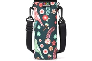 Nuovoware 750ml Bolso de Botella de Agua Portátil de Neopreno, a Prueba de Caída y Golpes, Funda Protecdora Impermeable de Cantimplora al Aire Libre con Correa de Hombro - Pájaro y Flor
