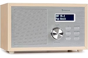 auna Ambient - Radio Dab+/FM, Bluetooth 5.0, A2DP, AUX, Conexión Auriculares, Capacidad 40 emisoras, Temporizador, Despertador, Indicador Fecha/Hora, Pantalla LCD, Estética de Madera, Beige