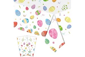 Xinvery 2PCS Easter Tablecloth,Easter Party Tablecloth Colourful Egg Cartoon Table Cover Plastic Rectangular Tablecloth Easter Table Decor Party Decoration 137 x 274cm