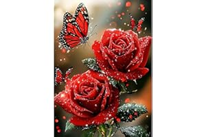 MAXBYE Diamond Painting Kits pour Adulte, 5D Rose Rouge Paysage Diamond Art Kits DIY Full Drill Artisanat Cristal Kit pour Débutant, Papillon Diamant Arts Crafts Maison Décor Gift 30X40cm