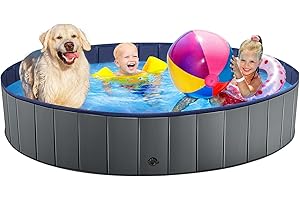 Bamda Dog Paddling Pool- Dog Pool 2024 Upgraded 6mm PP Board and Thickened Bottom Foldable Dog Swimming Pool, More Durable Paddling Pool for Dogs（160X30 Grey）