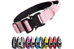 TSPRO Premium Dog Collar with Handle Thick Dog Collar Adjustable dog collar Heavy Duty Quick-Release Metal Buckle Dog Collar for Small or Medium to Extra Large dogs(M-Pink)