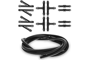 JIEYAO Uniwersalny wąż do spryskiwaczy szyb, 2 sztuki, 1 m, wąż do spryskiwaczy z 12 sztukami 2-drożny + 3-drożny łącznik węża typu I/T/Y, czarny, gumowy, wąż do spryskiwaczy, zestaw naprawczy do węża