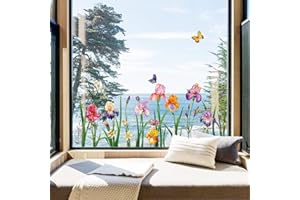 decalmile Pegatinas de Ventana Jardín de Flores Vinilos para Ventanas Anticolisión Vinilo No Adhesivo de Pegatinas Vidrio Ventana