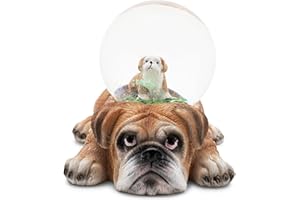 Elanze Designs English Bulldog Mother and Baby Miniature 45MM Sturdy Polyresin Magical Whimsical Tabletop Dresser Nightstand Glitter Water Snow Globe Figurine Decoration