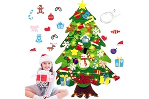 KAIRUI 40 Piezas Fieltro Árbol de Navidad,DIY Christmas Hanging Tree Set con 50 Luces LED Adornos Árbol de Navidad para Decoración de la Pared de la Puerta del hogar Niños, decoración navideña.